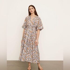 Vince Floral Maxi Dress in Lavender, Orange, Green and Cream